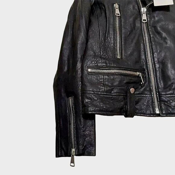 NWT 7 For All Mankind Asymmetrical Black Leather Moto Biker Jacket Edgy/Rocker L - Picture 4 of 11